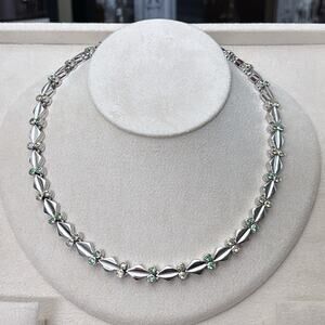 D’Orlan Rhodium Plated Green Swarovski Crystals Necklace 16-17 Length